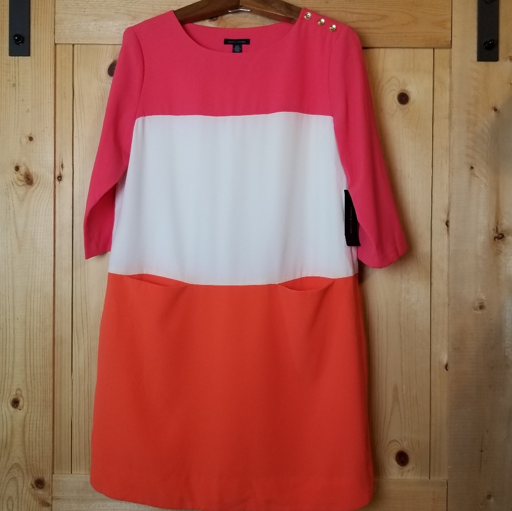 Tommy Hilfiger Mar Fash Color Block 3/4 Sleeve Pocketed Shift Dress NWT